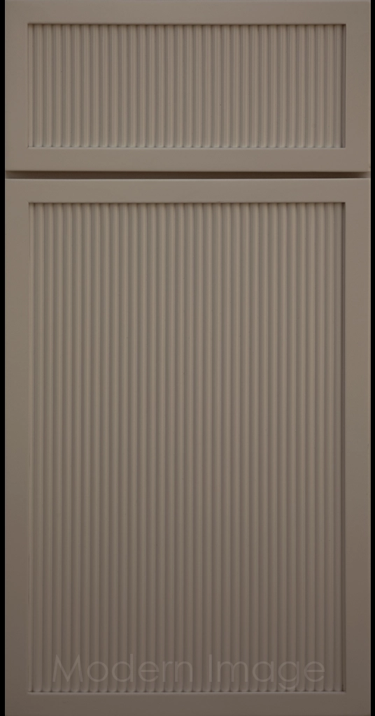 French Grey Arcadia Reed Cabinet Door featuring a Narrow Frame and Slim Fluted Center Panel.